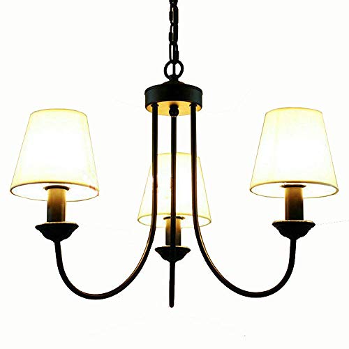 Chandelier salon fer suspendu avec abat-jour tissu style Méditerranée Europe