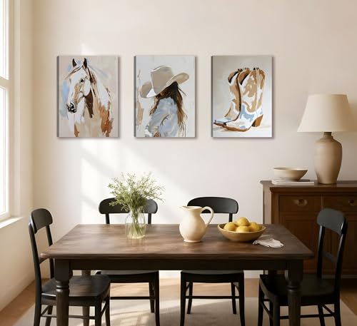 Image of 3pcs Framed Western Cowgirl Wall Art 16x24 inches Can Be Hung Directly