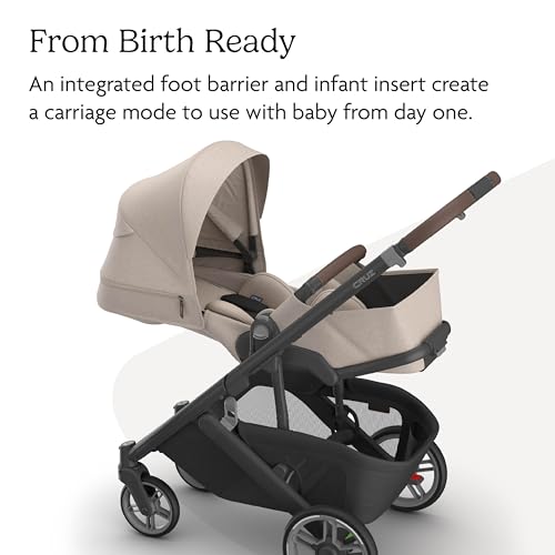 Image of UPPAbaby Cruz V3 Stroller - from Birth + Car Seat Compatible - Full-Size, Reversible Seat - Infant Insert, Bug and Rain Shields Included - Ada - (Sandstone Melange /Carbon Frame /Chestnut Leather)