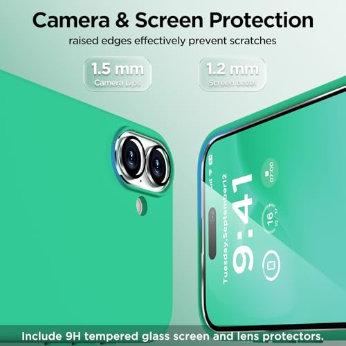 Image of Magnetic for iPhone 16 Case, Compatible with Magsafe, Suction Cup Phone Mount, [2 Screen Protectors][Camera Lens Protector] Silicone Shockproof Protective Slim Phone Cover 6.1 inch, Emerald Green