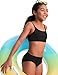 CRZ YOGA Girls Bikini Set 2 Piece Swimsuit - Beach Sports Bathing Suit Scoop Neck Adjustable Straps Padded Kids Teen Black Medium