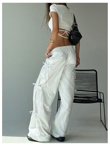 WDIRARA Women's Bowknot Wide Leg Pants Elastic High Waisted Y2K Loose Palazzo Pants2