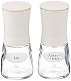 WMF Trend Mühlenset 2tlg, Salz- und Pfeffermühle befüllt, Glasbehälter, Keramikmahlwerk, Mühle für Salz, Pfeffer, Gewürze, weiß