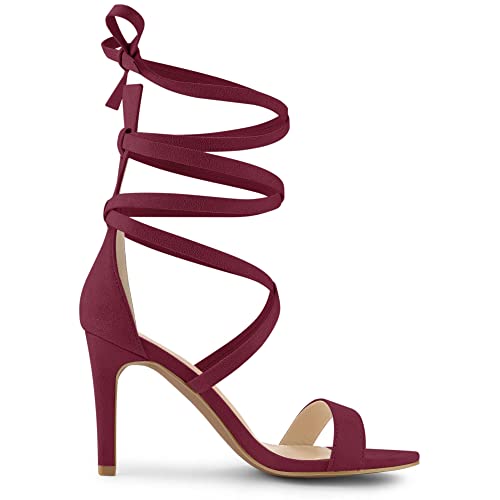 Allegra K Allegra K Women's Open Toe Stiletto Heel Lace Up Heels Burgundy Sandals 10 M US