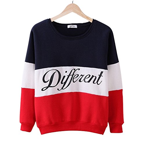 Masterein Las mujeres de lana patchwork letra impresa sudaderas O cuello de manga larga jersey Tops sudaderas