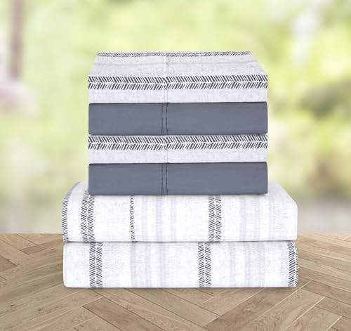 Elegant Comfort Softest and Coziest 6-Piece Sheet Set - 1500 Premium Hotel Quality Microfiber - Deep Pocket, Wrinkle Resistant 6-Piece Floral Bed Sheet Set, California King, Traci Gray