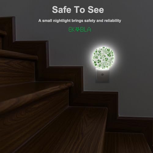 Image of EKOBLA St. Patrick's Day Night Light, Green Clover Shamrock Lucky Leaf Night Lights Plug Into Wall with Dusk to Dawn Sensor, 0.5W LED Lamp