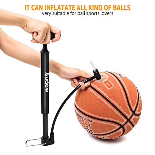 Audew Portable Bike Pump - 12Inches Lightweight Bicycle Air Pump with Folding Handle - 160Psi Presta and Schrader Valve for Mountain Road BMX Bike, Ball, Inflatable Toy Including Puncture Repair Kit