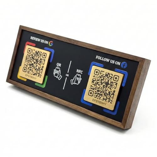 Dual Social Media Walnut Stand with NFC & QR Code