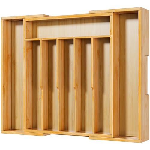 Kitsure Large Thickened Silverware Organizer - Expandable Bamboo Kitchen Drawer Organizer for Cooking Utensils and Cutlery