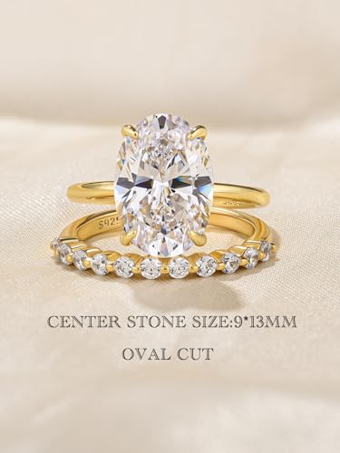 5 CT Oval Cut CZ Bridal Ring Set for Women, Sterling Silver 2-Piece Wedding Engagement Rings, 5A Grade Simulated Diamond, Stackable Promise Ring Set2