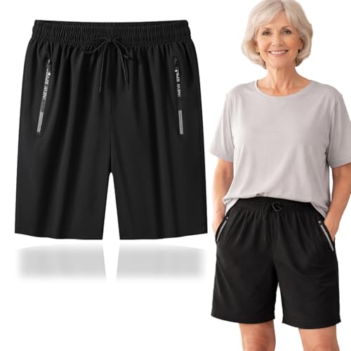 Ice Silk Cooling Shorts for Seniors Women,Women's Ice Silk Quick Drying Stretch Shorts (Black,Large)