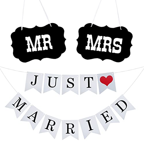 Just Married decorations, décoration de mariage just married, Bannière de Mariage, bannière just married, decoration voiture mariage, Mr Mrs signes, Accessoires de photobooth mariage Cover