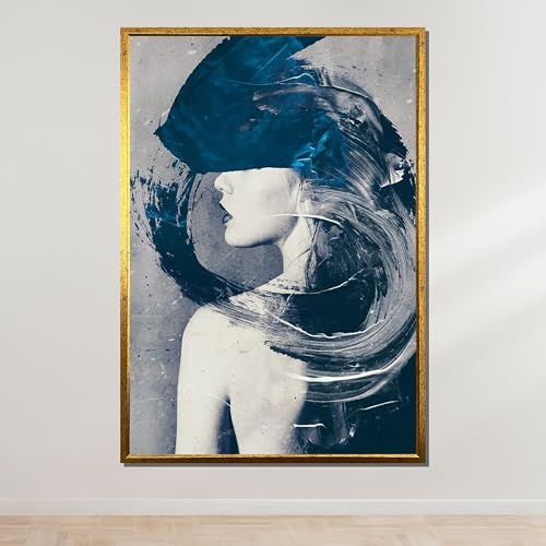 Impression murale moderne encre bleue salon affiche femme 60x90