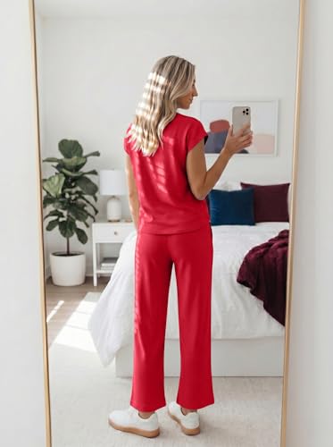 Casly Lamiit Womens 2 Piece Dressy Casual Cruise Outfits Summer Workout Sets V Neck Cap Sleeve Vacation Travel Beach Airport Outfits 2026 Red XS — view 5