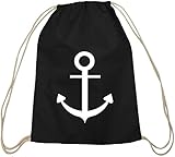  Shirtstreet24, ANKER, Kapitän Seefahrt Schiff Baumwoll natur Turnbeutel Rucksack Sport Beutel, Größe: onesize,schwarz natur
