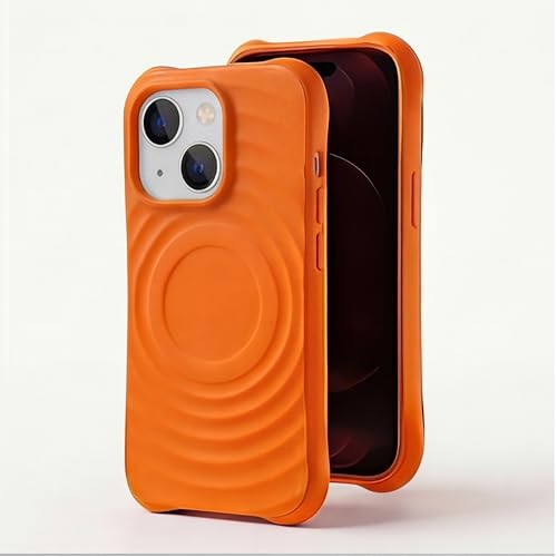 Image of amazon basics Shockproof Case for iPhone 15 Plus | Ripple Pattern | Camera Protection | Protective Cover with Enhanced Grip & Wireless Charging Support - Orange
