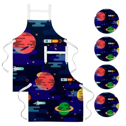 Tablier de cuisine pour pâtisserie multicolore et tablier de serveuse avec motif planètes