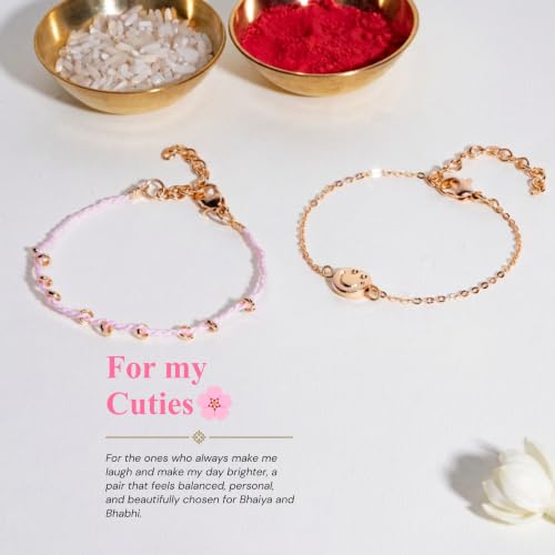 Image of Salty Rakhi for Brother & Bhaiya Bhabhi | Wrist Band Gift Pack for Sister, Bro, Bhaiya and Bhabhi | Bracelet for Men, Women | Fancy Jewellery Combo Gifts | Gift for Rakshabandhan | Traditional Rakhi Gift