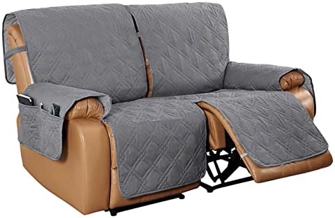 2 Seat Recliner Sofa Cover,Waterproof Loveseat Recliner Slipcover Non Slip One Piece Sofa Cover,Cover for Loveseat Reclining Couch with Elastic Straps,Washable Furniture Protector(Dark Grey,Medium