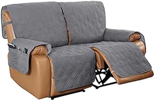 2 Seat Recliner Sofa Cover,Waterproof Loveseat Recliner Slipcover Non Slip One Piece Sofa Cover,Cover for Loveseat Reclining Couch with Elastic Straps,Washable Furniture Protector(Dark Grey,Medium