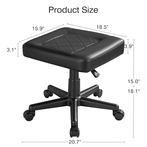 Image of VECELO Under Desk Footrest, PU Ergonomic Foot Rest with Wheels, Comfort Padding, Height Adjustable for Relieving Leg Pain, Stiffness, Black