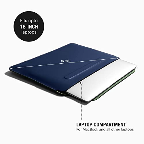 Image of DailyObjects Snap On Envelope Sleeve for MacBook Pro 16 Inch | Solid Space Blue Lightweight Faux Leather for Laptops & iPads | Flip Top Magnetic Closure | Sleek Design Durable & Water Resistant