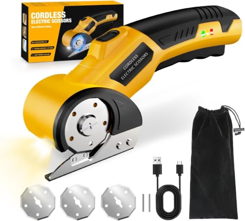 Cordless Electric Scissors with 3 Blades and LED Light