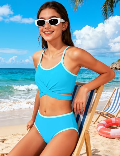 Image of Queenstyle Girls Swimsuits Bikini Set Kids Cutout Bathing Suit Bikini Top Two Piece Girls' Swimwear