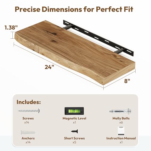 Image of Vivelove Wood Floating Shelves Live Edge 24 inch Set of 2, Natural