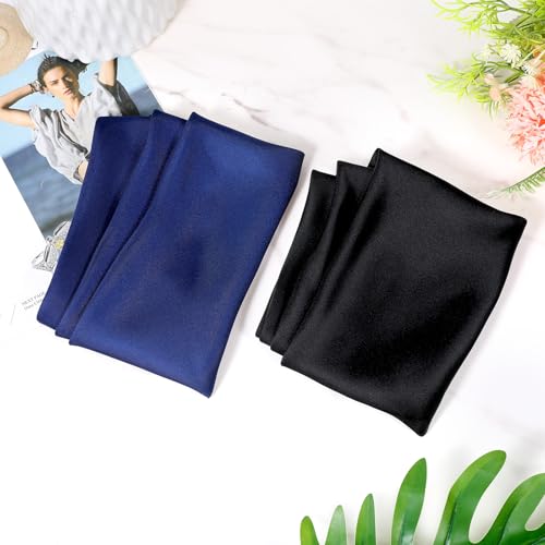 2PCS Headscarf for Women's Hair, 27.55x27.55 in, Scarf Satin Square Neck Head Scar, Solid Color Hairs Scarves for Women, Scarf Headband(Black, Navy Blue)4