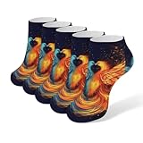 qsmghkd 5 paia di calzini alla caviglia per uomo e donna stampa farfalle musicali, traspiranti, taglio basso, per camminare, escursionismo, taglia 6-8, fenice di fuoco e acqua, 18-20