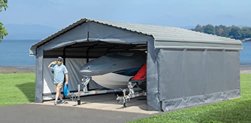 Arrow Sheds Amazon Exclusive 20' X 20' X 7' 29-Gauge Carport With Galvanized Steel Roof Panels And Enclosure Kit, Charcoal #TOP4