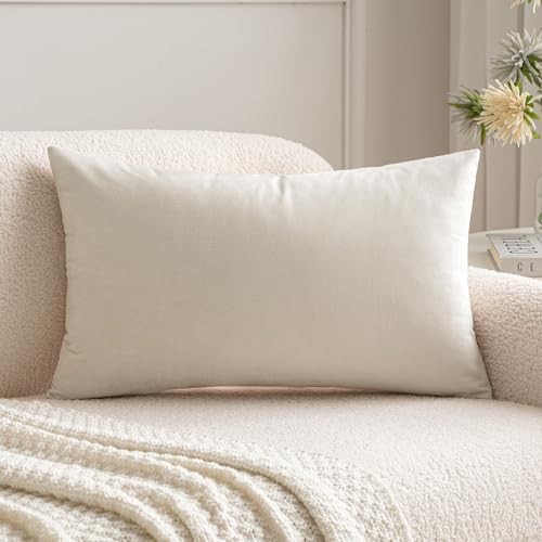MIULEE Funda de Cojines Navidad de Terciopelo Cojines de Sofá Funda de Almohada Decorativo para Silla Cama Habitación Dormitorio Salón Sala de Estar Oficina 1 Pieza 30x50 cm Blanco Crema
