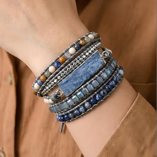 Image of YGLINE Boho Handmade Wrap Leather Tube Crystal Stone Bracelet for Women