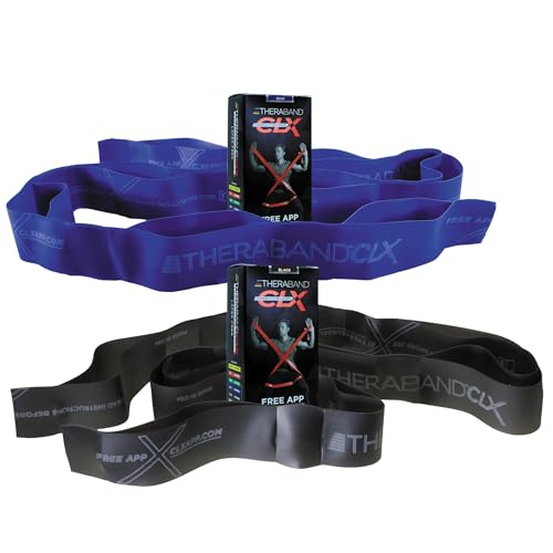 THERABAND CLX Resistance Band with Loops 2 Pack Fitness Band for Home Exercise Workouts Portable Workout Great for Athletes 5 Consecutive Loops 2-Pack Extra Heavy/Special Heavy Blue-Black