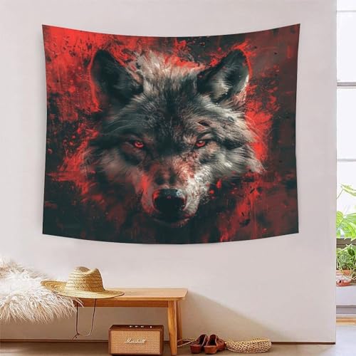 Tapisserie art mural loups gris 3D grand format en tissu de décoration