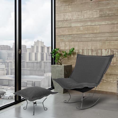 Howard Elliott Collection Scroll Puff Rocker Titanium- Barbet Charcoal/Black