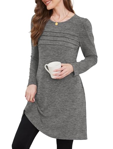 Image of OFEEFAN Womens Long Sleeve Tunic Dress Fall Fashion Sweater Dress with Pockets Pleated Front Casual Winter