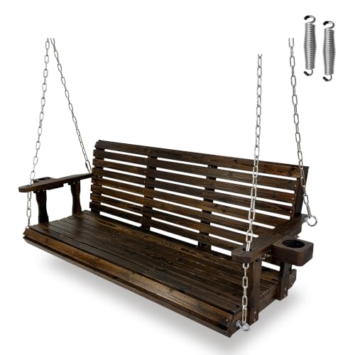 Image of Fortune Candy Wooden Porch Swing, Deep Brown, 5.5 FT Extra Large