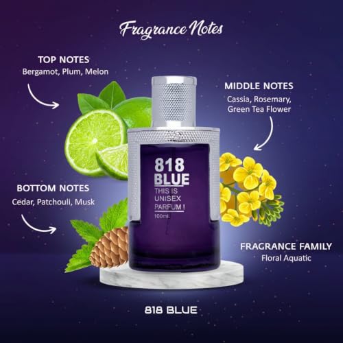 Image of HP 818 Blue Unisex Perfume 100 ml | Oakmoss & Citrusy scent eau de parfum | Long-lasting | Best Daytime Fragrance | Gift For Partner