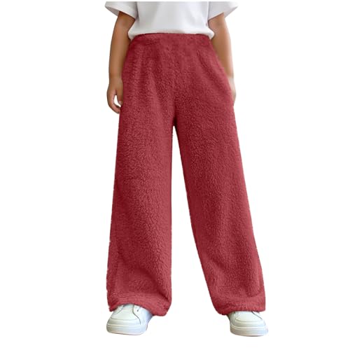 Children's Boy Girl Sports Pants Solid Color Elastic Waist Sweatpants with Side Pockets Kids Velvet Warm Trousers