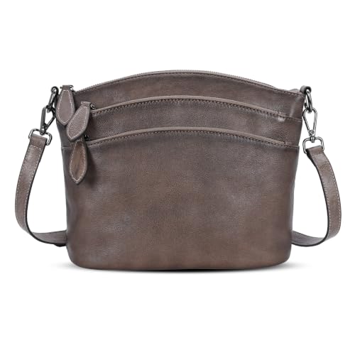 Image of HESHE Crossbody Bags for Women Genuine Leather Purses with Multi-Pockets Vintage Ladies Small Shoulder Satchel Bag