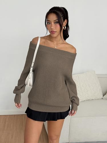 Image of ZAFUL Sweaters for Women Off Shoulder Knit Sweater with Long Sleeve Loose Pullover Jumper Tops