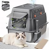 GTPLAYER XXL Stainless Steel Cat Litter Box with Lid, High Sided Enclosed Cat Litter Box, Activated Carbon Odor Control, Extra Large Metal Litter Box, Anti-Leak, with Mat & Scoop, Pinky Paws