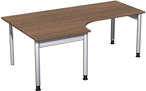 Preisvergleich Produktbild PC-Schreibtisch links höhenverstellbar, 2000x1200x680-820, Nussbaum / Silber, Geramöbel