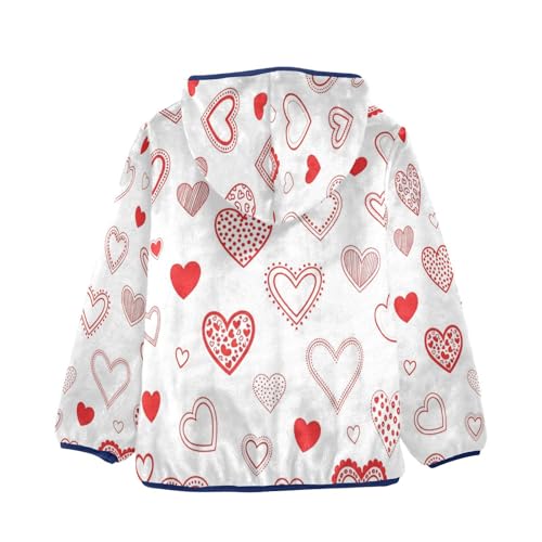 Heart Pattern with Red Accents Toddler Fleece Jacket Girl Boys Hooded Fleece Jacket Coat Warm Outwear Zip-up 3-10T2