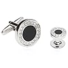 Men's Black Onyx and Cubic Zirconia Silver Cufflinks Studs Formal Set with Travel Presentation Gift Box Wedding Party Groom Groomsmen Special Occasions Cufflinks for Suit Tuxedo Shirts #1