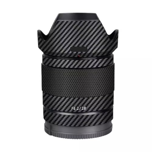 Autocollant de protection Sony FE 28mm F2 film vinyle noir carbone pour objectif photo hybride