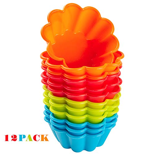Webake Brioche Molds Silicone Fluted Flower Baking Cups Cupcake Liners Muffin Tin, Pack